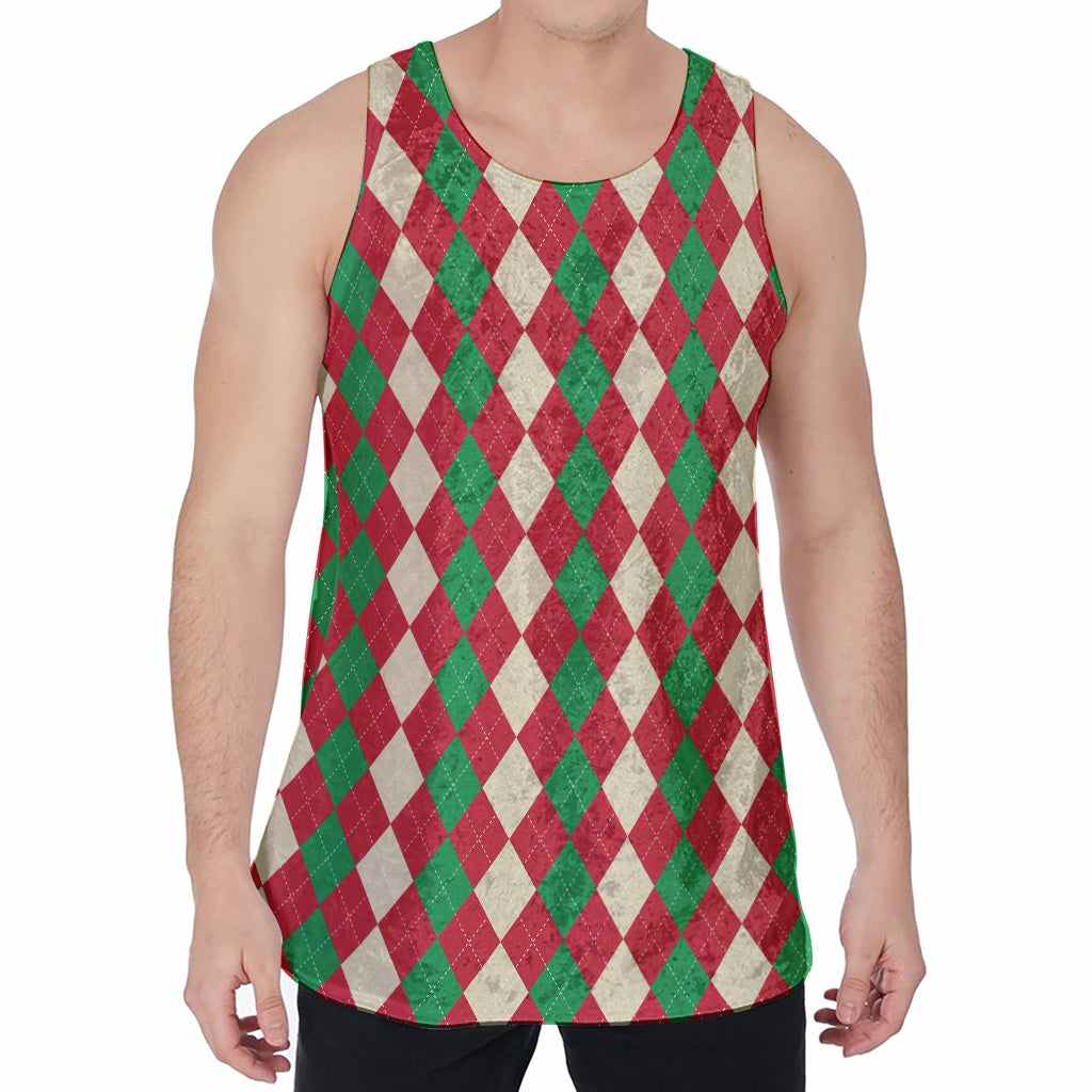 Christmas Themed Argyle Pattern Print Men's Velvet Tank Top