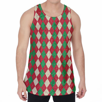 Christmas Themed Argyle Pattern Print Men's Velvet Tank Top