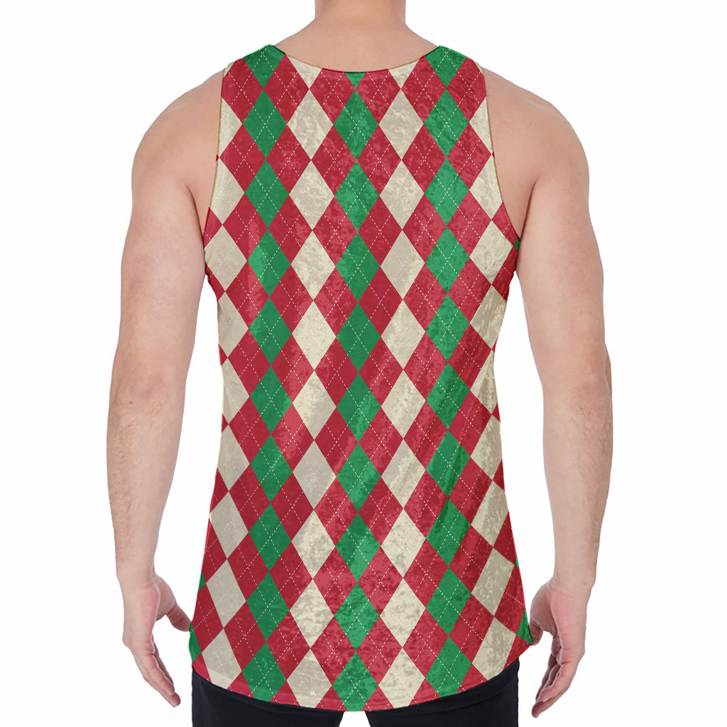 Christmas Themed Argyle Pattern Print Men's Velvet Tank Top
