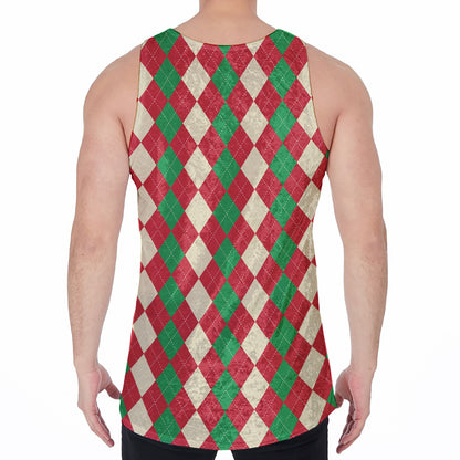 Christmas Themed Argyle Pattern Print Men's Velvet Tank Top