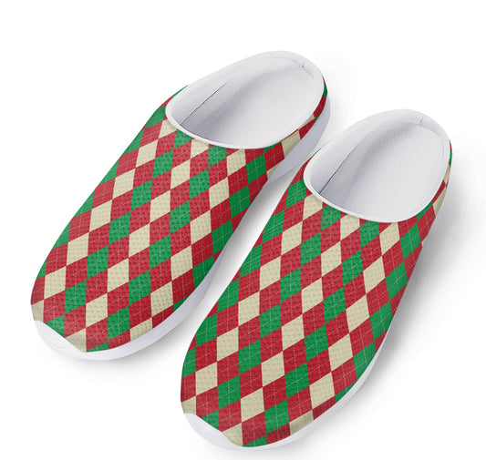 Christmas Themed Argyle Pattern Print Mesh Casual Shoes