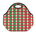 Christmas Themed Argyle Pattern Print Neoprene Lunch Bag