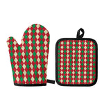 Christmas Themed Argyle Pattern Print Oven Mitt And Pot Holder Set