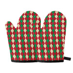 Christmas Themed Argyle Pattern Print Oven Mitts