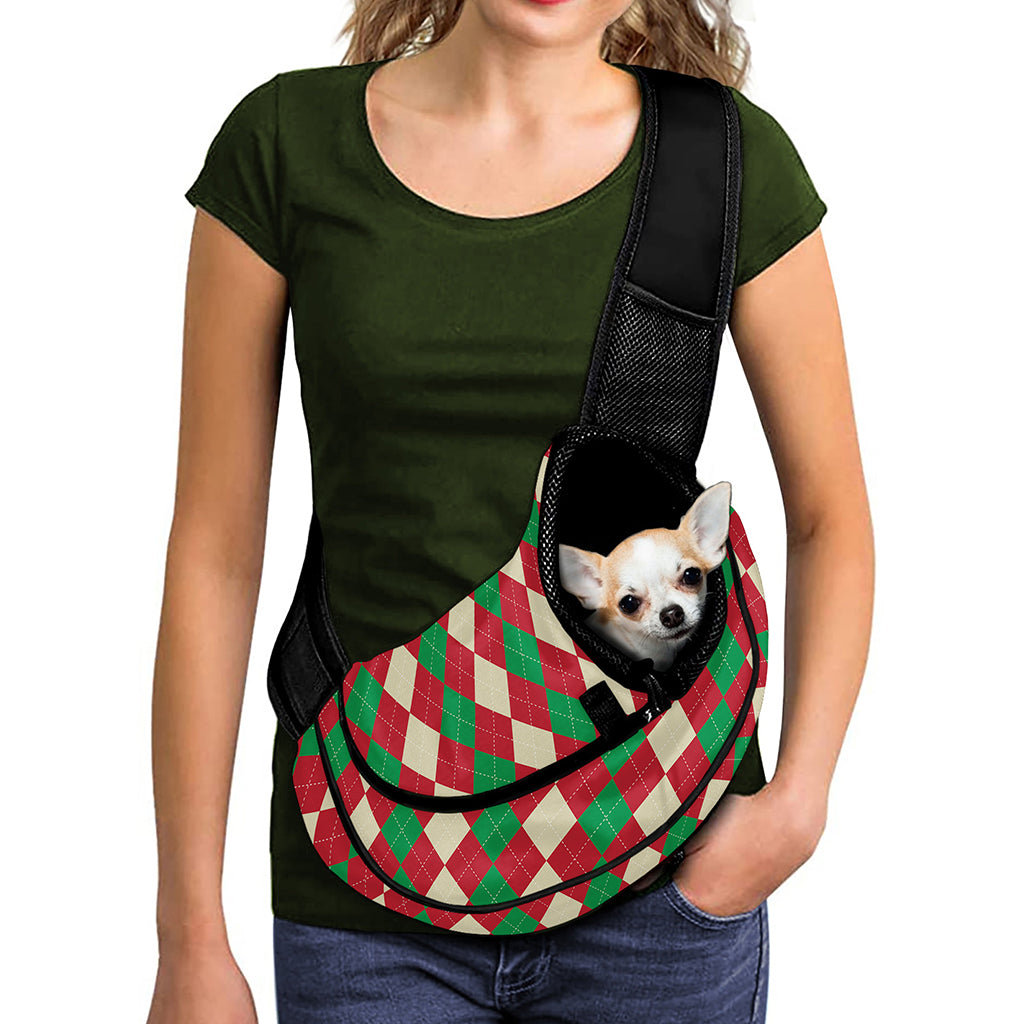 Christmas Themed Argyle Pattern Print Pet Sling Carrier