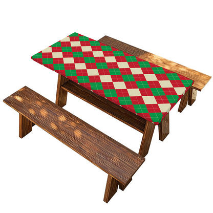 Christmas Themed Argyle Pattern Print Picnic Table Cover