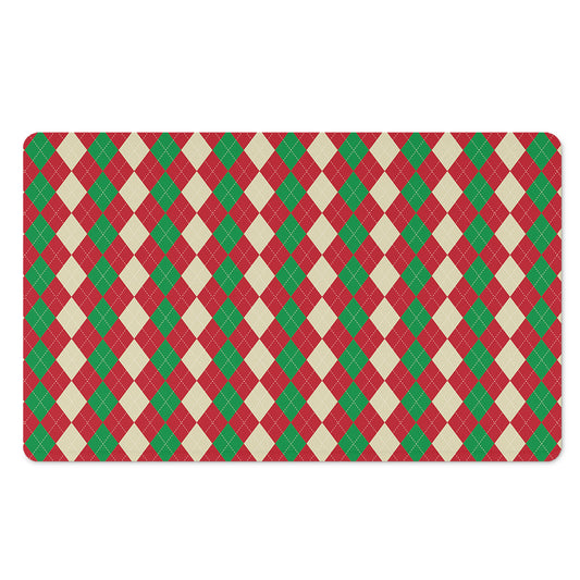 Christmas Themed Argyle Pattern Print Polyester Doormat