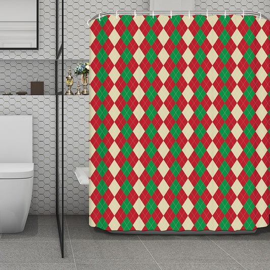 Christmas Themed Argyle Pattern Print Polyester Shower Curtain