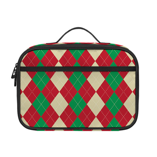 Christmas Themed Argyle Pattern Print Portable Lunch Bag