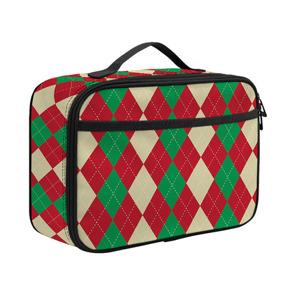 Christmas Themed Argyle Pattern Print Portable Lunch Bag