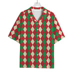 Christmas Themed Argyle Pattern Print Rayon Hawaiian Shirt