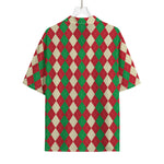 Christmas Themed Argyle Pattern Print Rayon Hawaiian Shirt