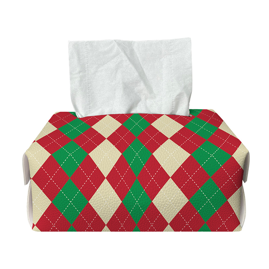 Christmas Themed Argyle Pattern Print Rectangle Tissue Box Cover