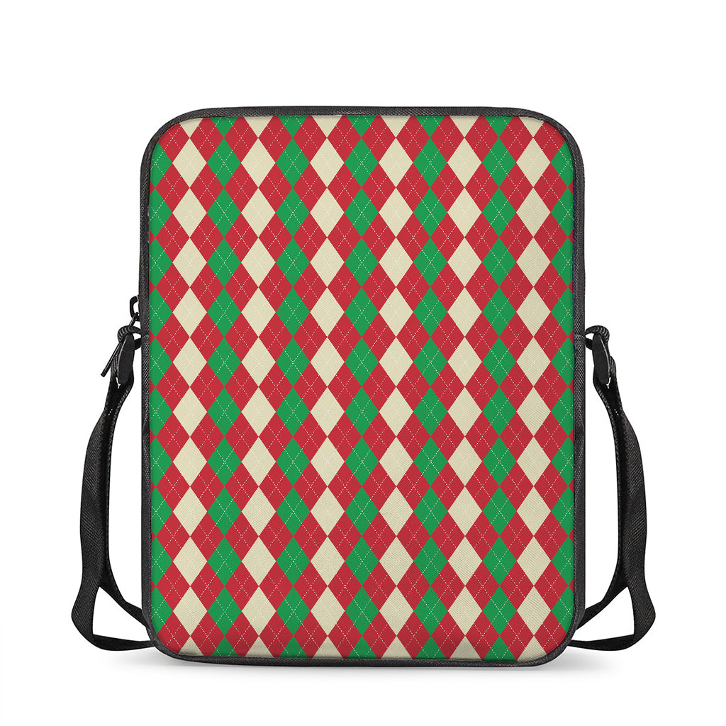 Christmas Themed Argyle Pattern Print Rectangular Crossbody Bag