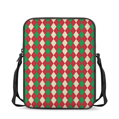 Christmas Themed Argyle Pattern Print Rectangular Crossbody Bag