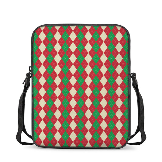 Christmas Themed Argyle Pattern Print Rectangular Crossbody Bag