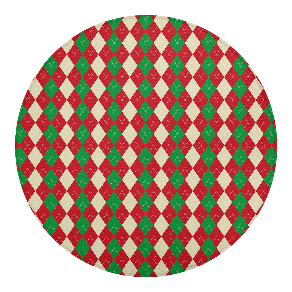 Christmas Themed Argyle Pattern Print Round Blanket