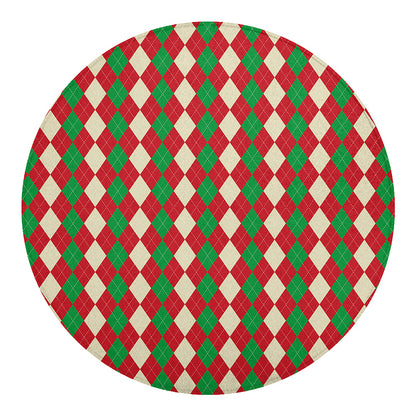 Christmas Themed Argyle Pattern Print Round Blanket