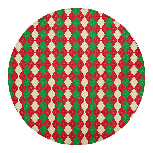 Christmas Themed Argyle Pattern Print Round Blanket
