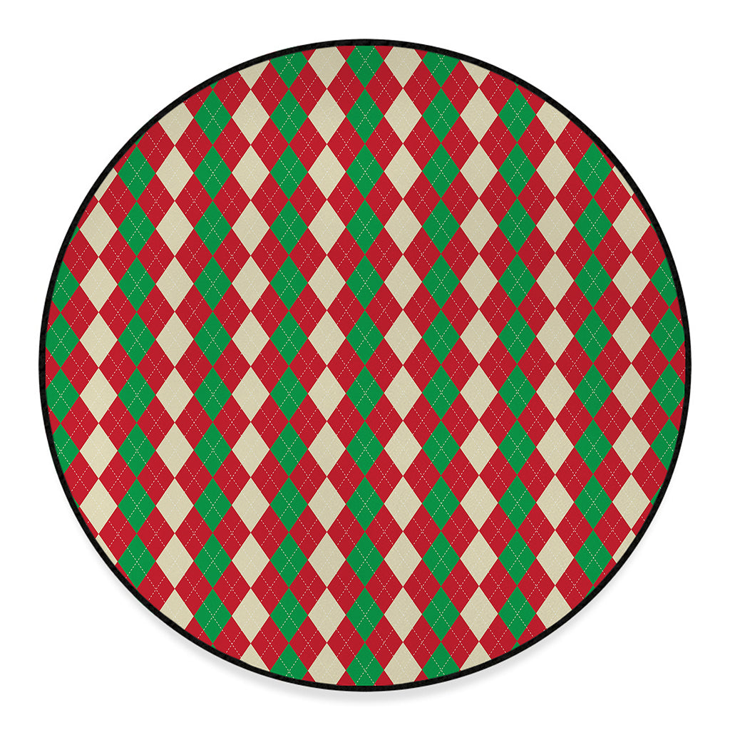 Christmas Themed Argyle Pattern Print Round Floor Mat