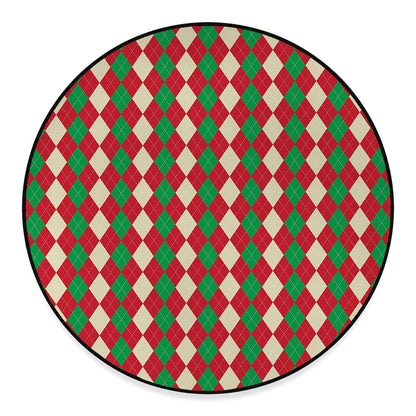 Christmas Themed Argyle Pattern Print Round Floor Mat
