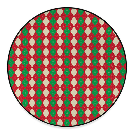 Christmas Themed Argyle Pattern Print Round Floor Mat