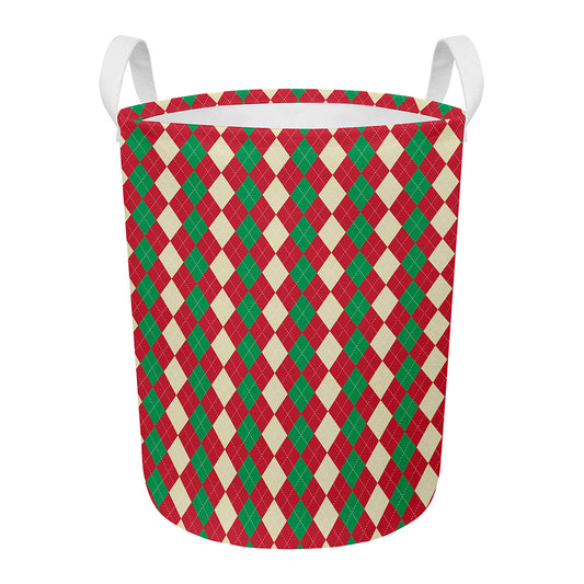 Christmas Themed Argyle Pattern Print Round Laundry Basket