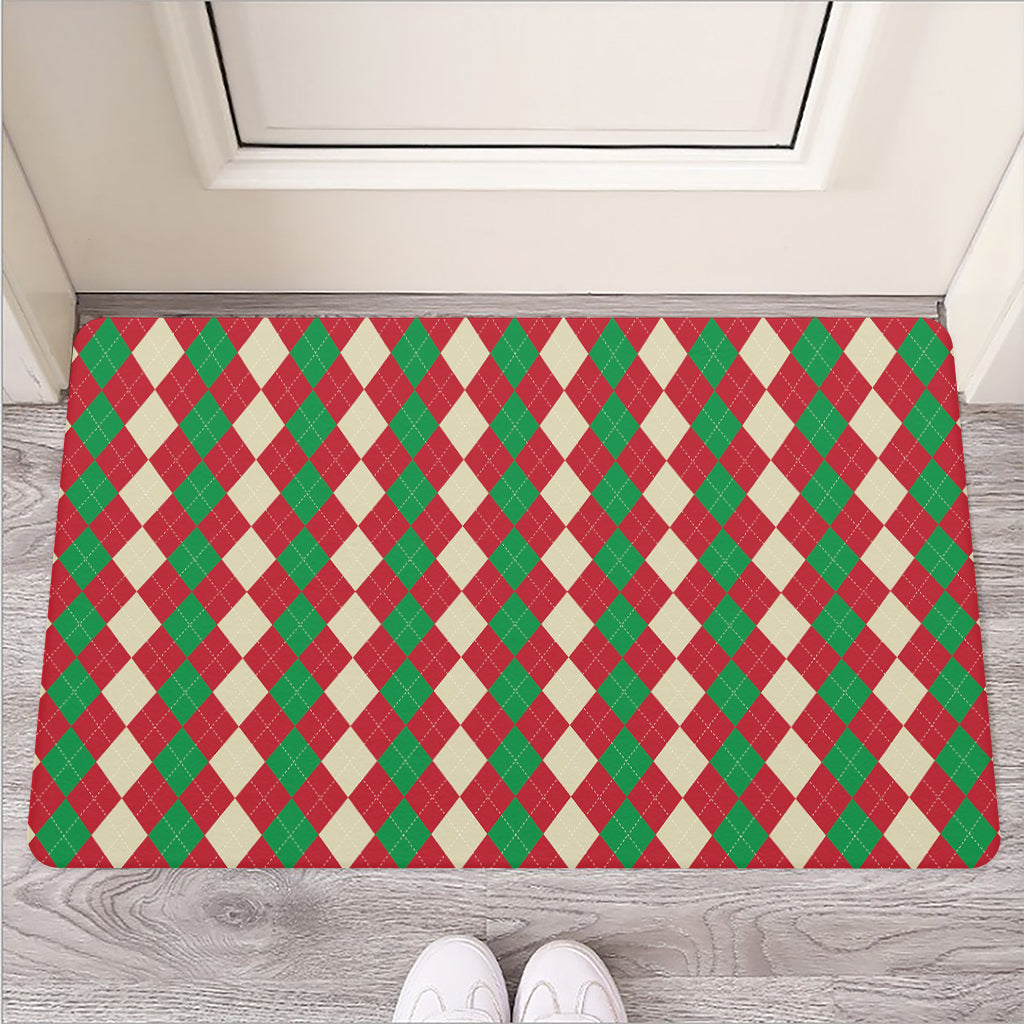 Christmas Themed Argyle Pattern Print Rubber Doormat