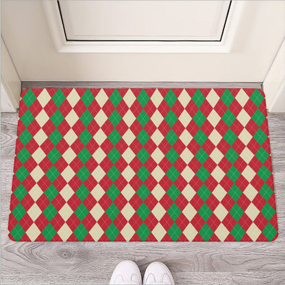 Christmas Themed Argyle Pattern Print Rubber Doormat