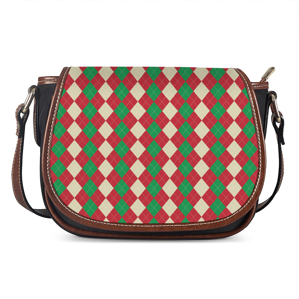 Christmas Themed Argyle Pattern Print Saddle Bag