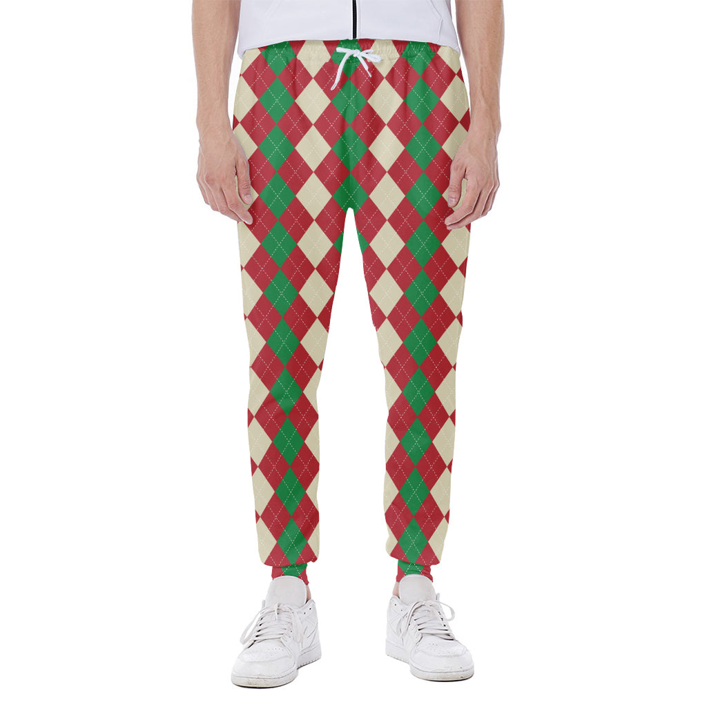 Christmas Themed Argyle Pattern Print Scuba Joggers