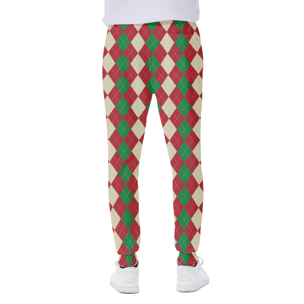 Christmas Themed Argyle Pattern Print Scuba Joggers
