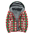 Christmas Themed Argyle Pattern Print Sherpa Lined Zip Up Hoodie