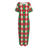 Christmas Themed Argyle Pattern Print Short Sleeve Long Nightdress