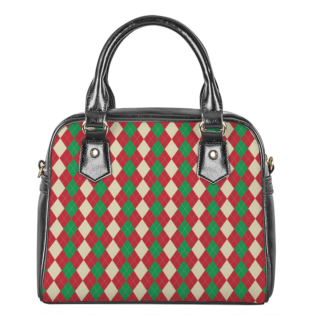 Christmas Themed Argyle Pattern Print Shoulder Handbag