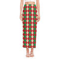 Christmas Themed Argyle Pattern Print Side Slit Maxi Skirt