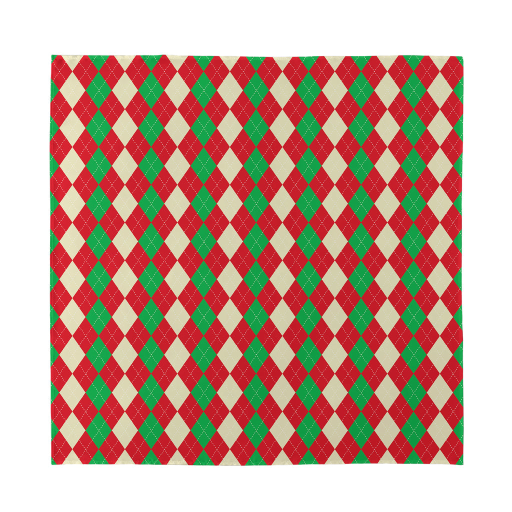 Christmas Themed Argyle Pattern Print Silk Bandana
