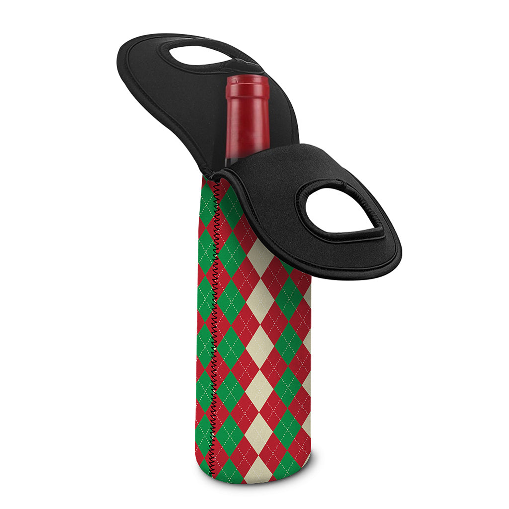 Christmas Themed Argyle Pattern Print Single Neoprene Wine Tote