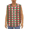 Christmas Themed Argyle Pattern Print Sleeveless Baseball Jersey
