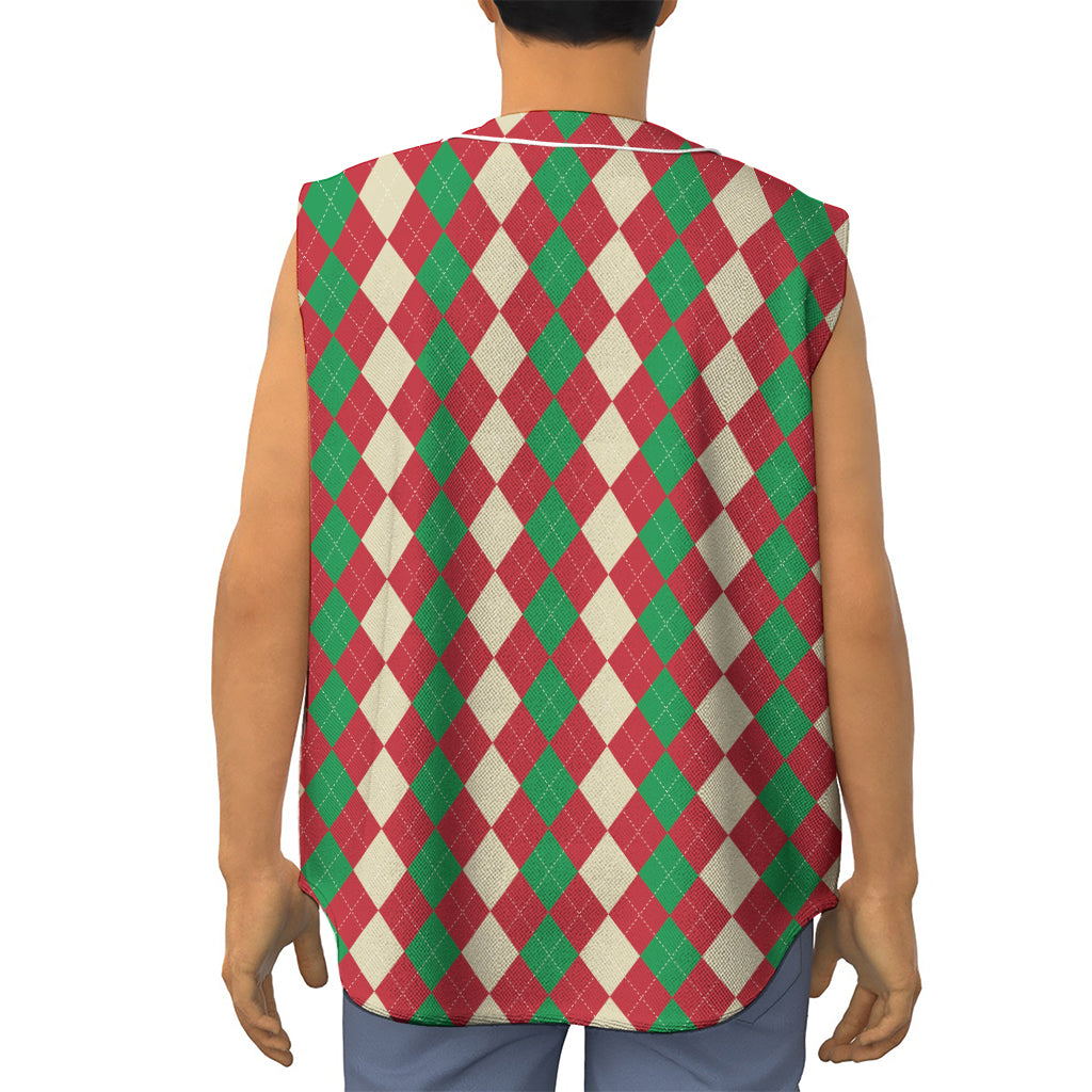 Christmas Themed Argyle Pattern Print Sleeveless Baseball Jersey