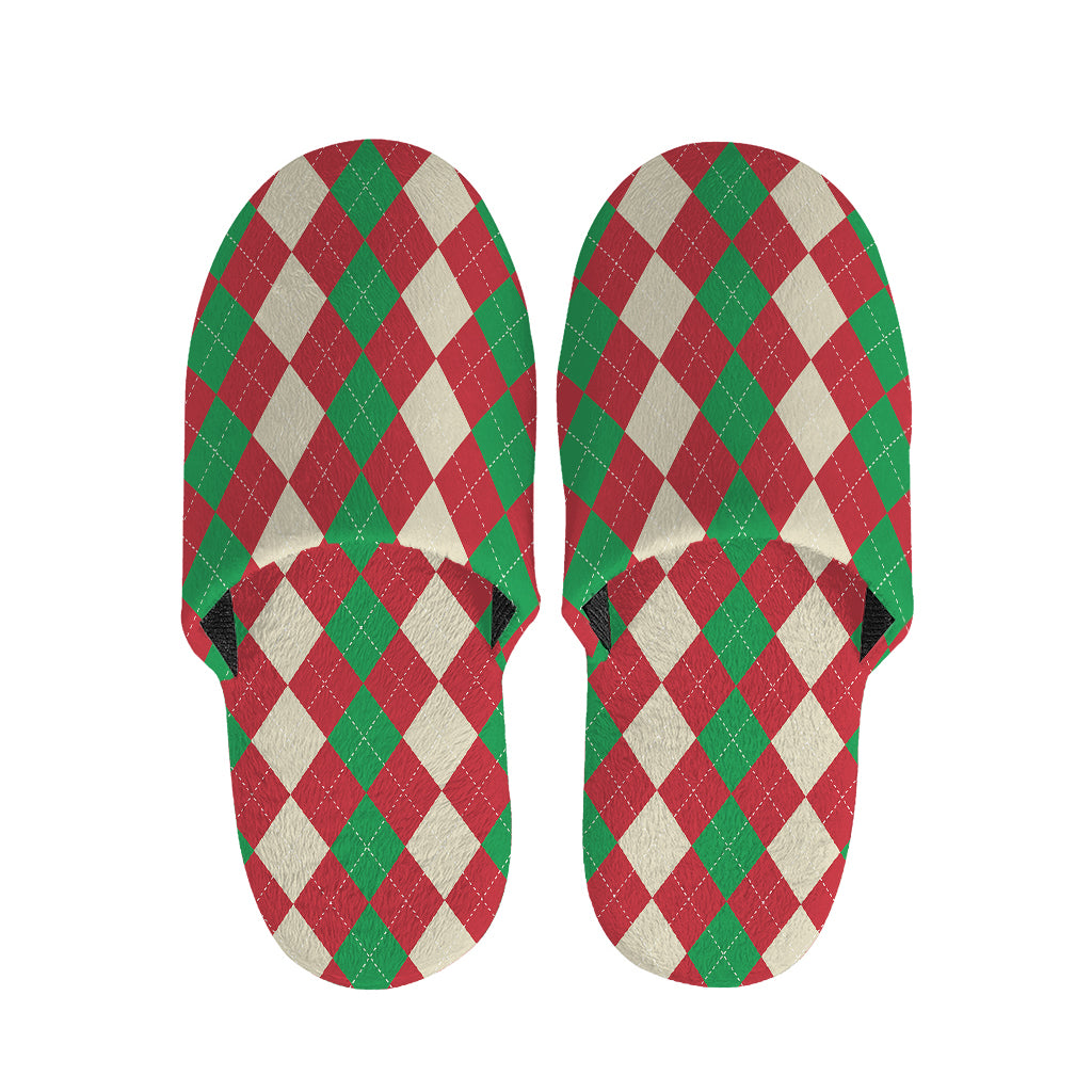 Christmas Themed Argyle Pattern Print Slippers