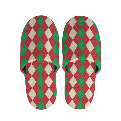 Christmas Themed Argyle Pattern Print Slippers