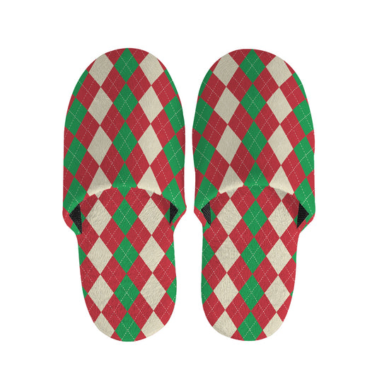 Christmas Themed Argyle Pattern Print Slippers