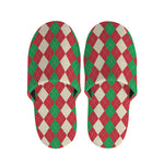 Christmas Themed Argyle Pattern Print Slippers