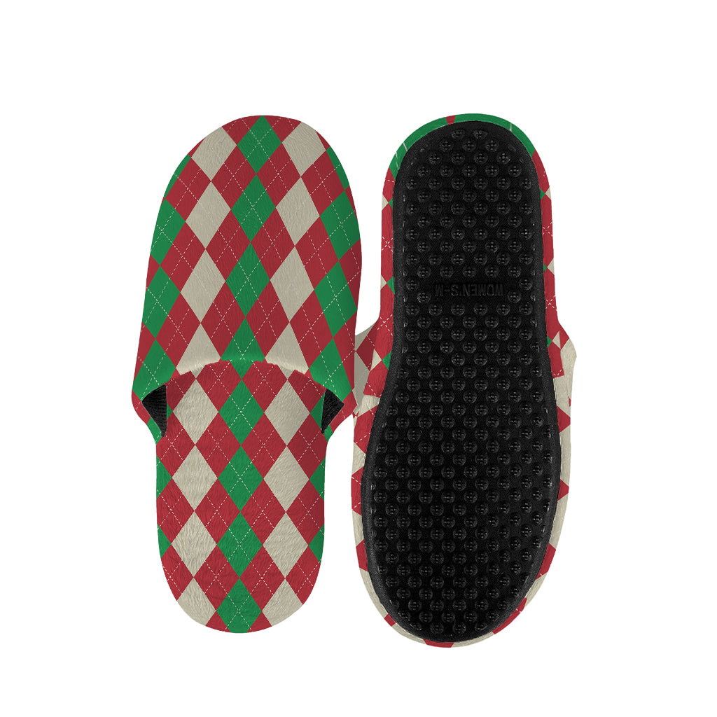 Christmas Themed Argyle Pattern Print Slippers