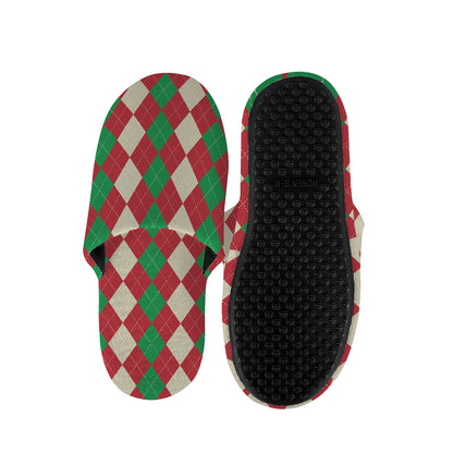Christmas Themed Argyle Pattern Print Slippers