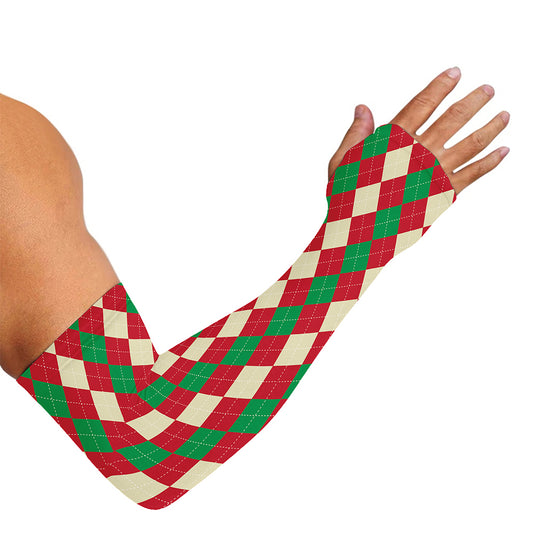 Christmas Themed Argyle Pattern Print Sun Protection Arm Sleeves