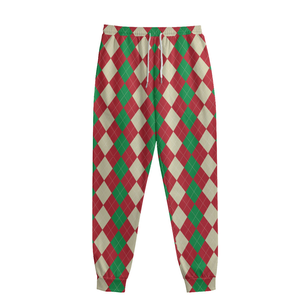 Christmas Themed Argyle Pattern Print Sweatpants