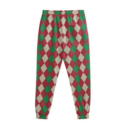 Christmas Themed Argyle Pattern Print Sweatpants