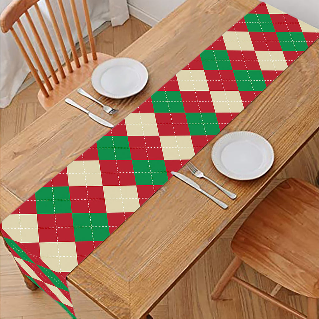 Christmas Themed Argyle Pattern Print Table Runner